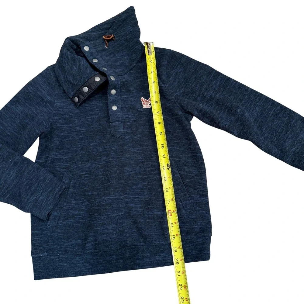 AIGLE MIDOUZE JR Kids‎ Fleece Pullover Sweatshirt Mock Neck Snap Buttons Blue